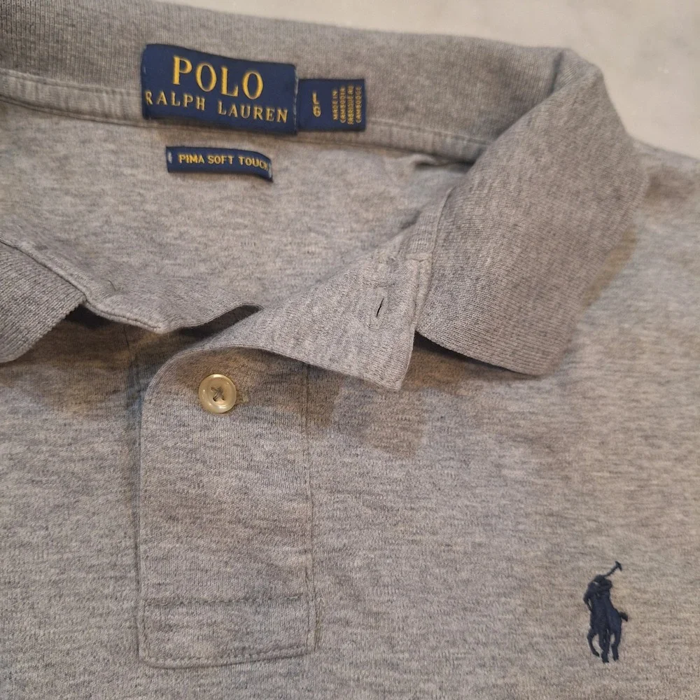 Polo Ralph Lauren Polo Shirt Mens Large Grey Pima Soft Touch Short Sleeve Pony